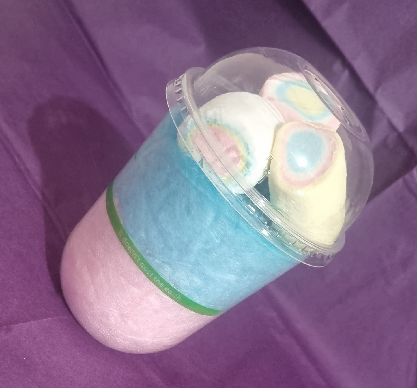 Cotton candy cup with marshmallow